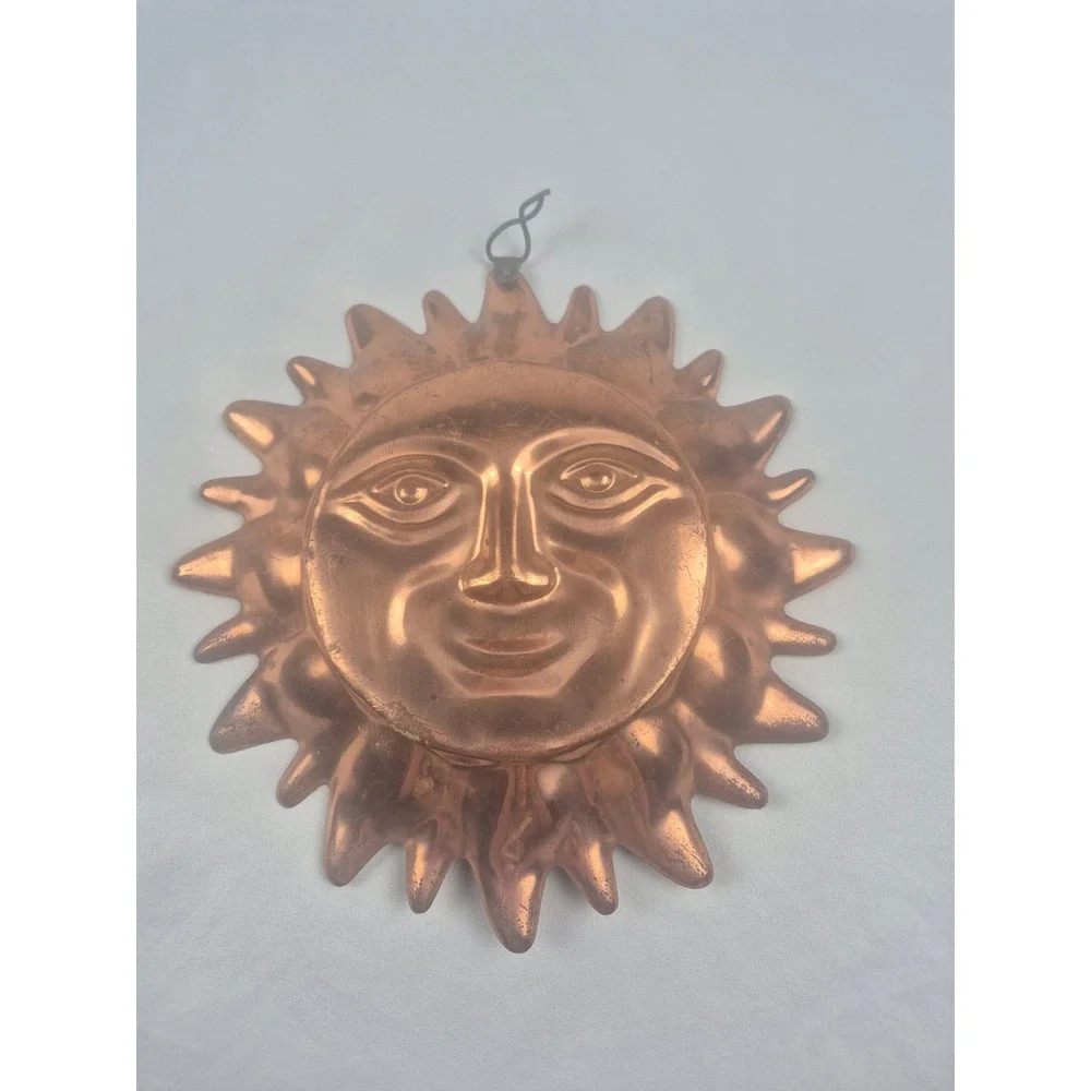 Vintage Copper Sun Face Wall Hanging Celestial Art Southwestern Boho Decor Mold